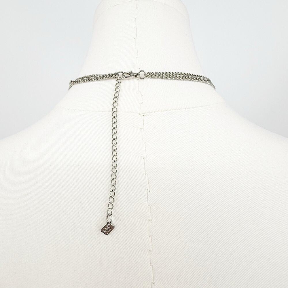 Banana Republic Silver Faceted Crystal Tassel Pendant Long Necklace Statement - Picture 2 of 7